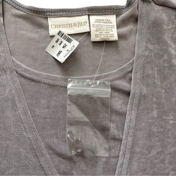 Christie & Jill Gray Long Sleeve Single Button Layered Cardigan Top Medium Tall - Picture 2 of 11